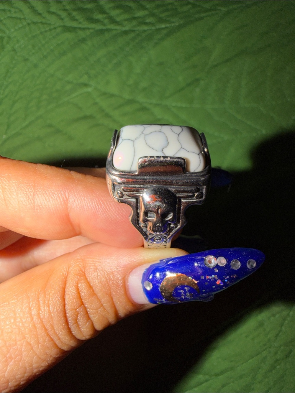 White Howlite Skull Statement Ring